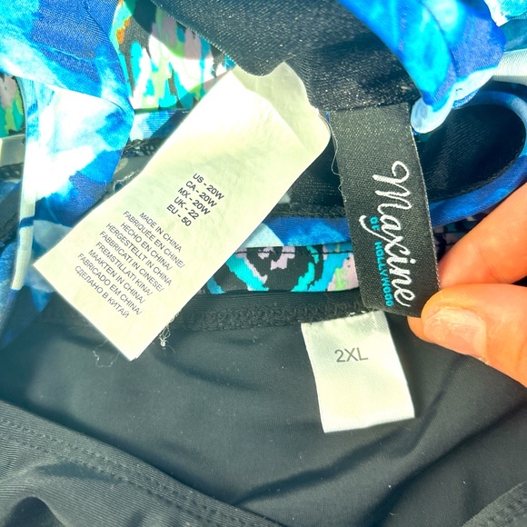 Maxine of Hollywood Blue Black Summer Bikini Tankini Set Swim Summer 20W 2XL - Picture 3 of 3